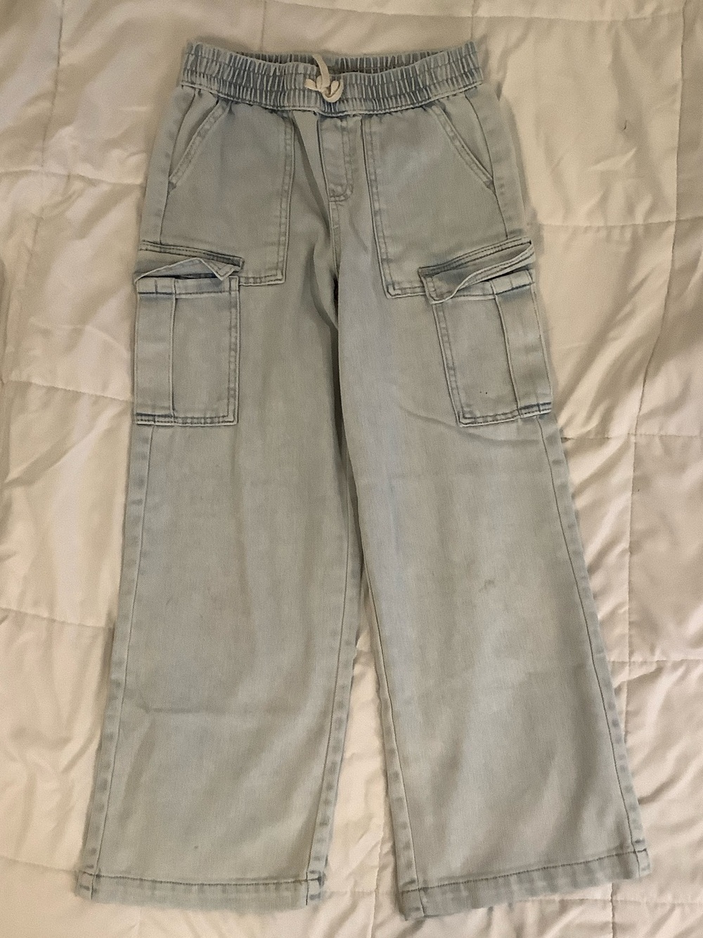 Light Wash Cargo Denim Pants - Pale Blue